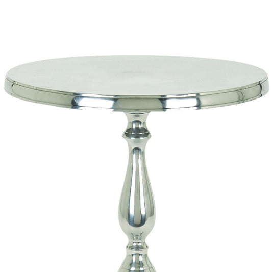 Traditional Style Aluminum Accent Table With Pedestal Base, Silver